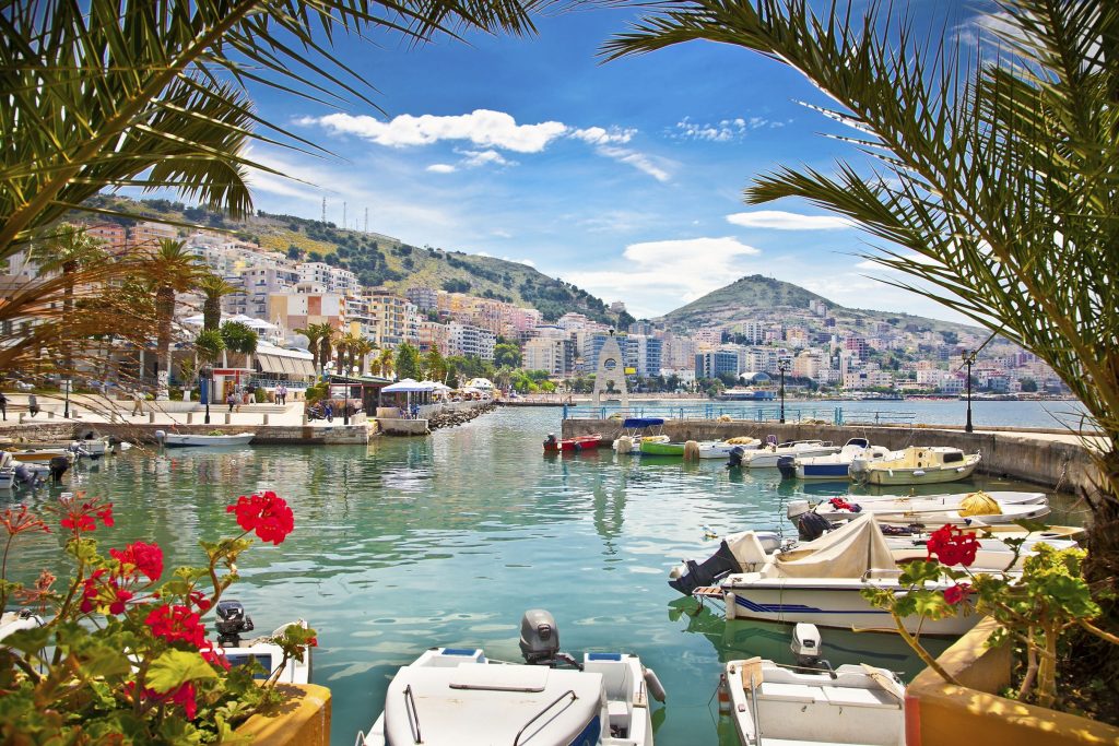 Saranda's city port at ionian sea. Albania.